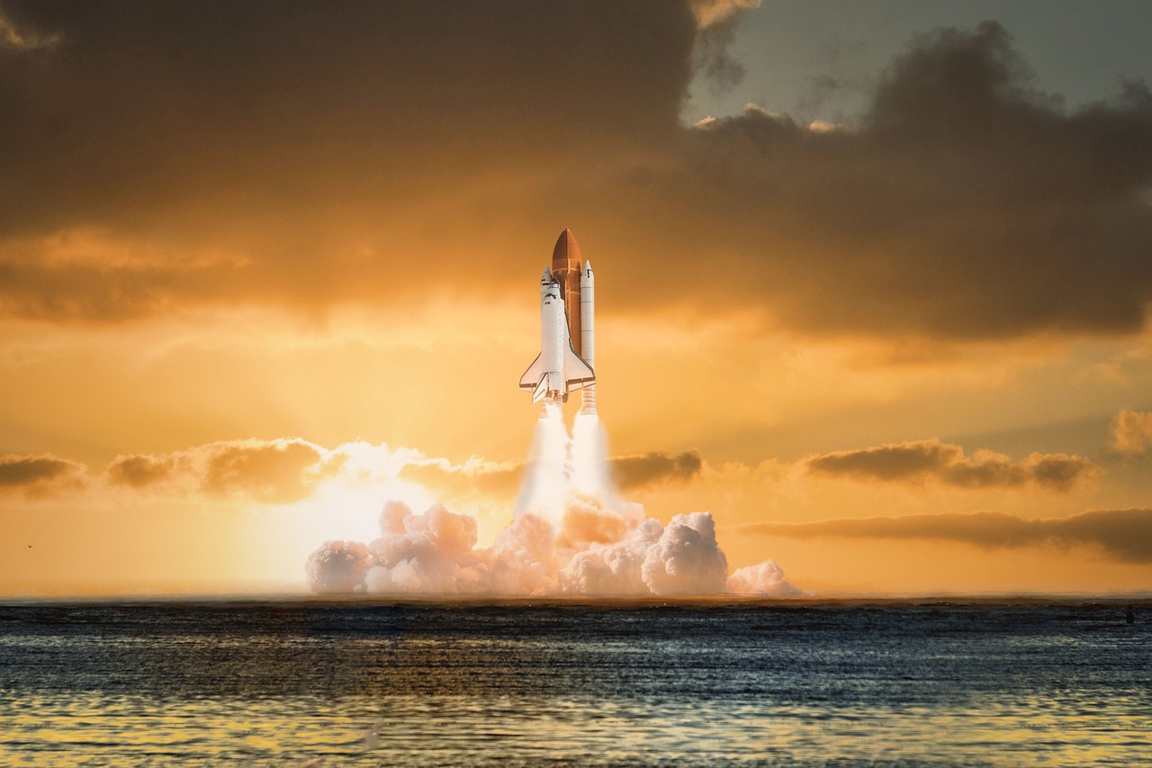 rocket launch over an ocean