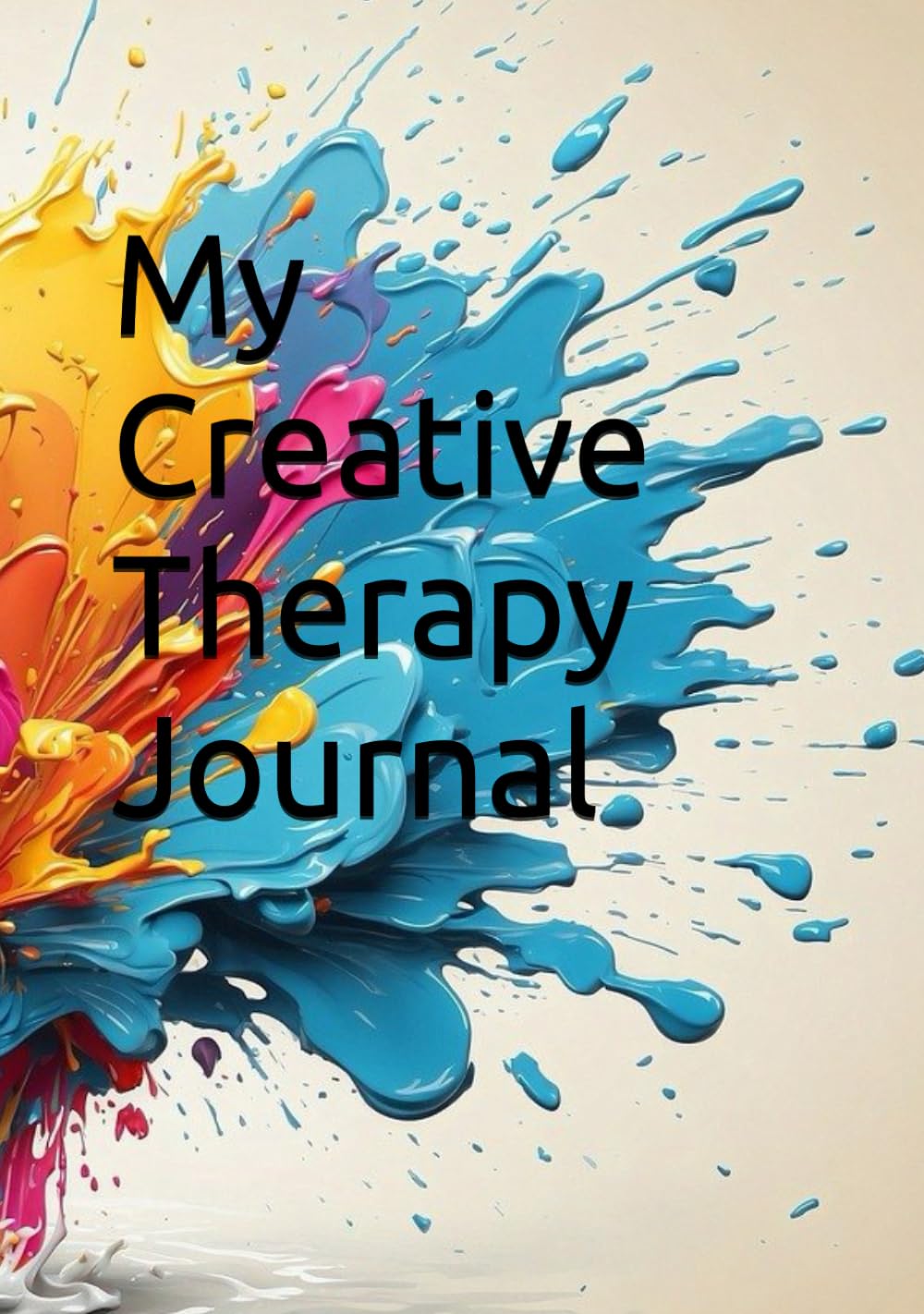 book cover. colorful paint splatters of yellow, pink, blue on a white background. 