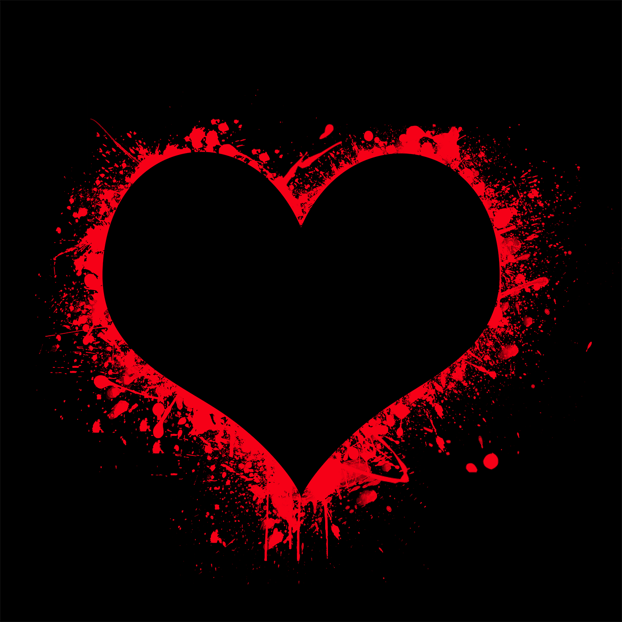 heart shape lit up in red "flame" on a black background